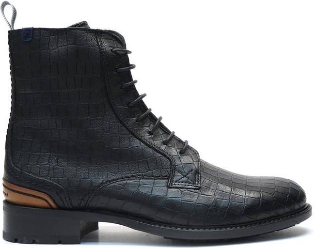 Floris van Bommel IRISI leren veterboots met crocoprint zwart