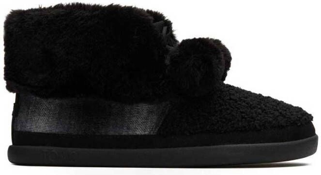 TOMS Celeste black faux shearling plaid pantoffel