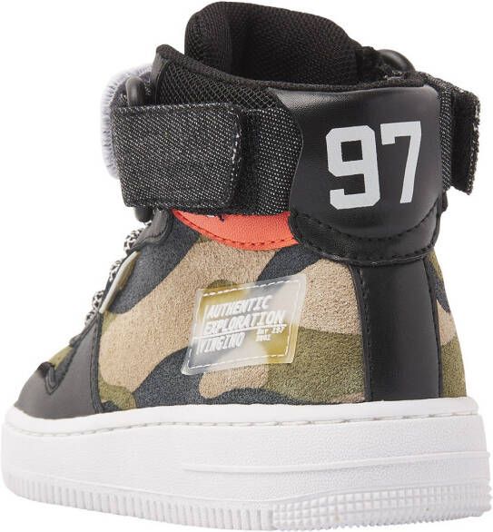 Vingino Elia Mid hoge leren sneakers met camouflageprint zwart/groen