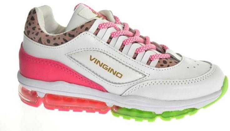 Vingino Fenna II leren sneakers met panterprint wit/roze