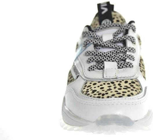 Vingino Mandy II leren sneakers met dierenprint wit/zwart