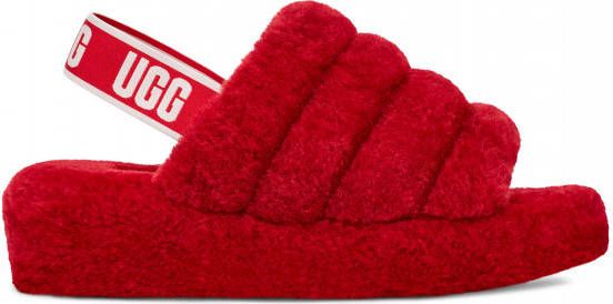 Ugg Fluff Yeah Logo Slide voor Dames in Ribbon Red,| Shearling