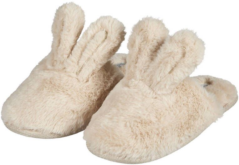 Apollo imitatiebont pantoffels met bunny oren ecru