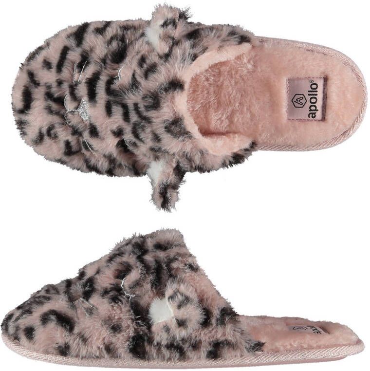 Apollo pantoffels met dierenprint lichtroze/zwart