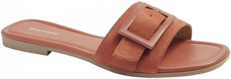 Graceland slippers met siergesp brique