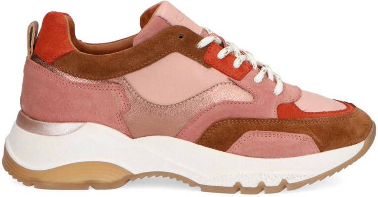 Manfield leren chunky sneakers roze/multi