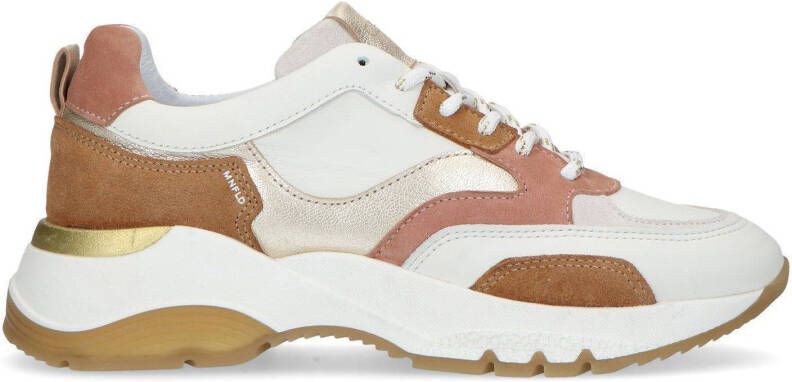 Manfield leren chunky sneakers wit/roze