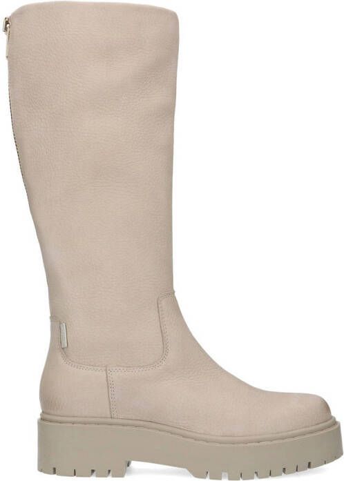 Manfield leren laarzen met brede schacht taupe