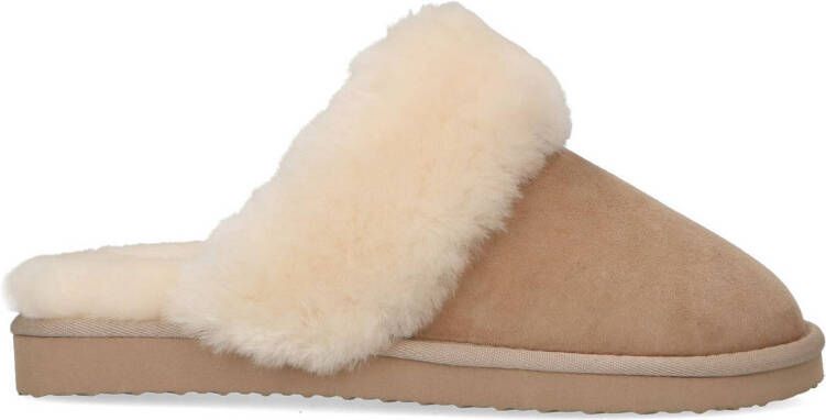 Manfield suède pantoffels beige