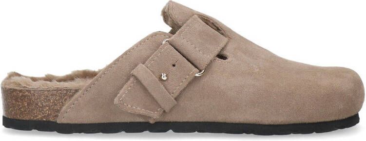 Manfield suède pantoffels taupe
