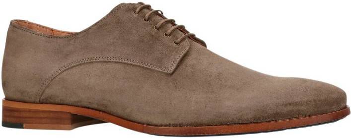 Manfield suède veterschoenen taupe