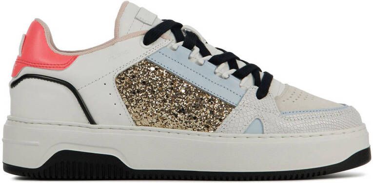 Nubikk Basket Buxton leren sneakers met glitters wit/multi