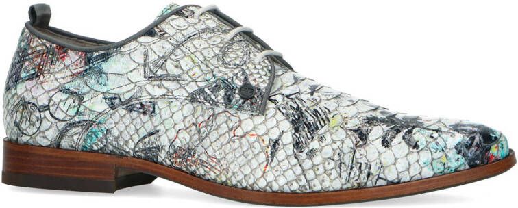 Rehab Fred leren veterschoenen met crocoprint wit
