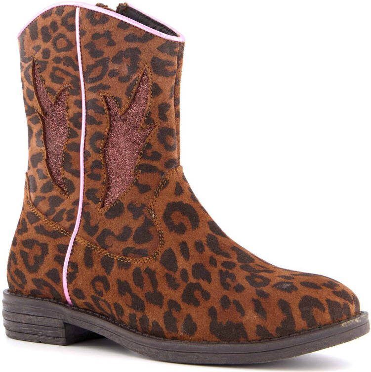 Scapino Groot suède cowboylaarzen met panterprint bruin