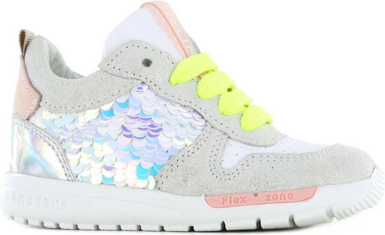 Shoesme RF22S029 D leren sneakers met pailletten grijs/multi