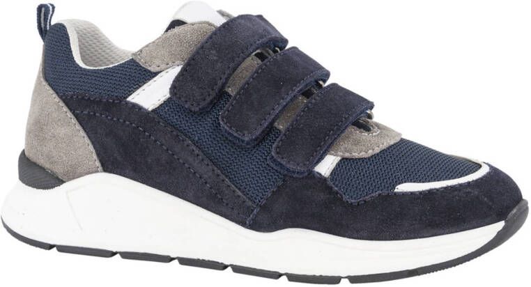 Vty Donkerblauwe leren sneaker klittenband