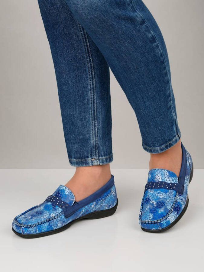 Naturläufer Mocassin met siersteentjes Blauw