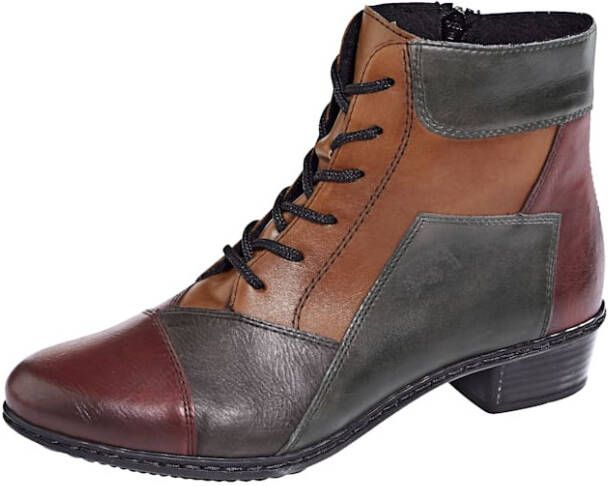 Rieker Enkellaarsje in een harmonieuze kleurencombinatie Rood/Bruin