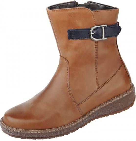 Waldläufer Enkellaarsje met voering van echte lamsvacht Cognac